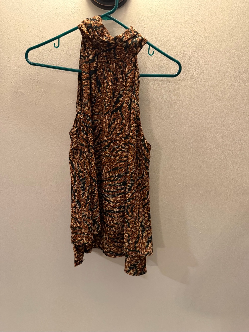 Veronica M Animal Print High Neck Halter Blouse Brown Black Small Made in USA